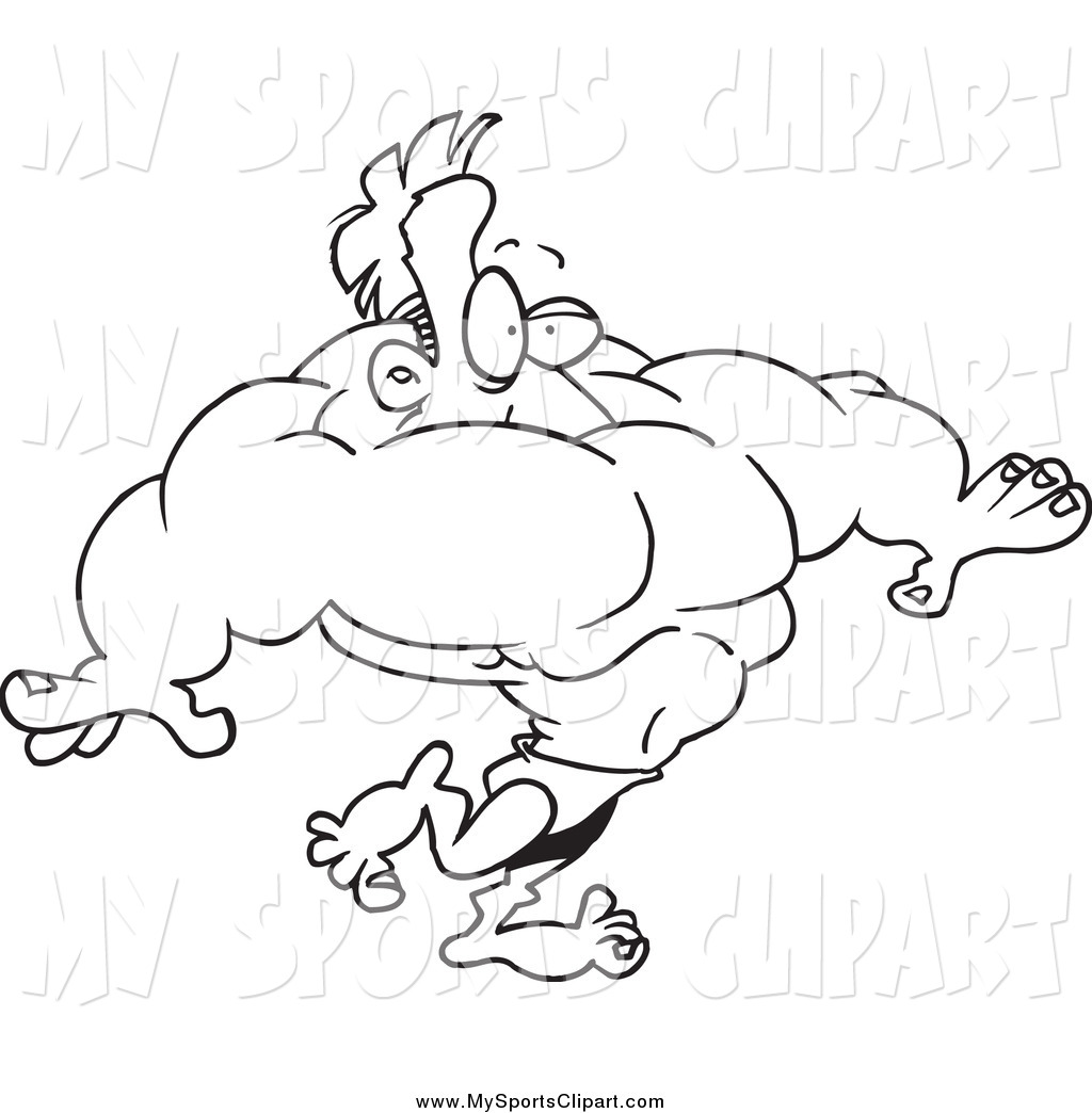 Sports Clip Art of a Black and White Buff Bodybuilder Man with No.