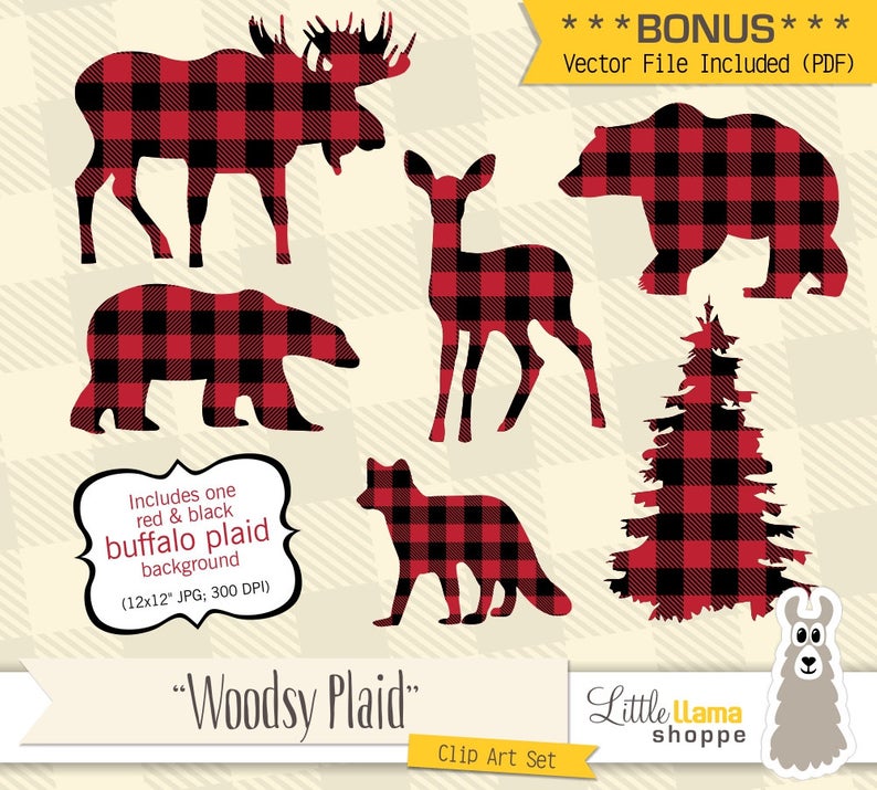 Buffalo Plaid Clipart, Animal Silhouette Clip Art, Vector Lumberjack  Images, Moose Deer Silhouette, Lumberjack Clip art, Fox.
