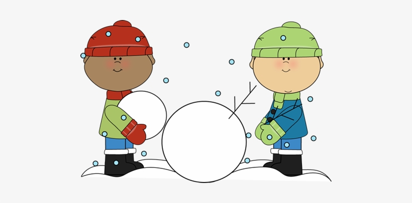 Boys Building A Snowman Clip Art Image.