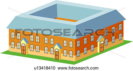 Clipart of building, structure, architecture, vila, house, row.