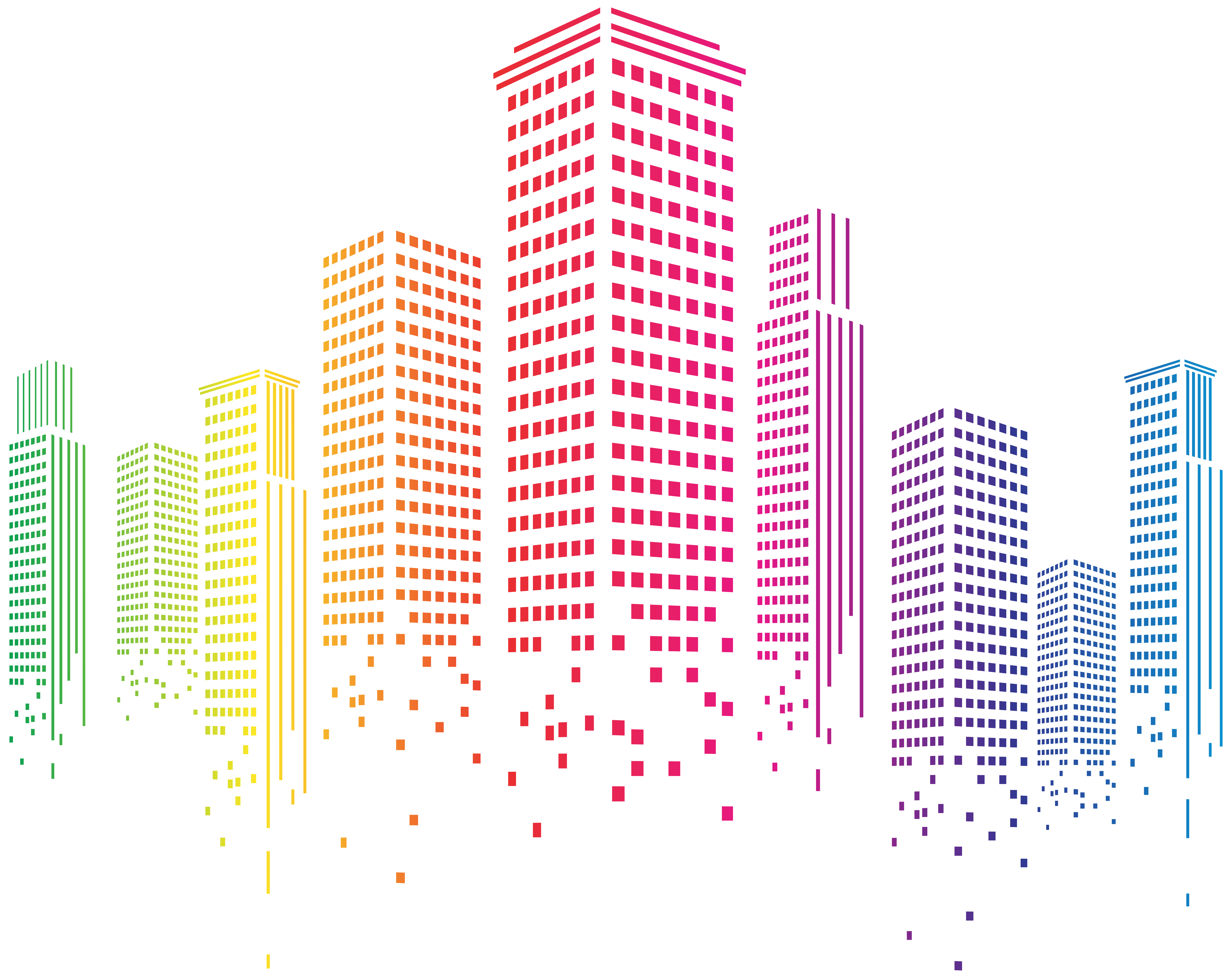 Multicolored Buildings Decor PNG Clip Art Image.