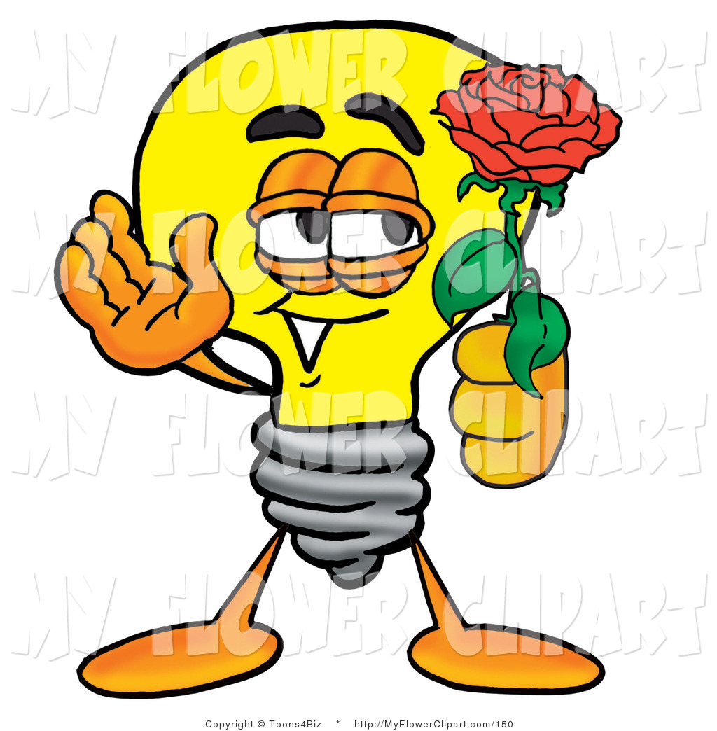 Clip Art of a Romantic Light Bulb Mascot Cartoon Character Holding.