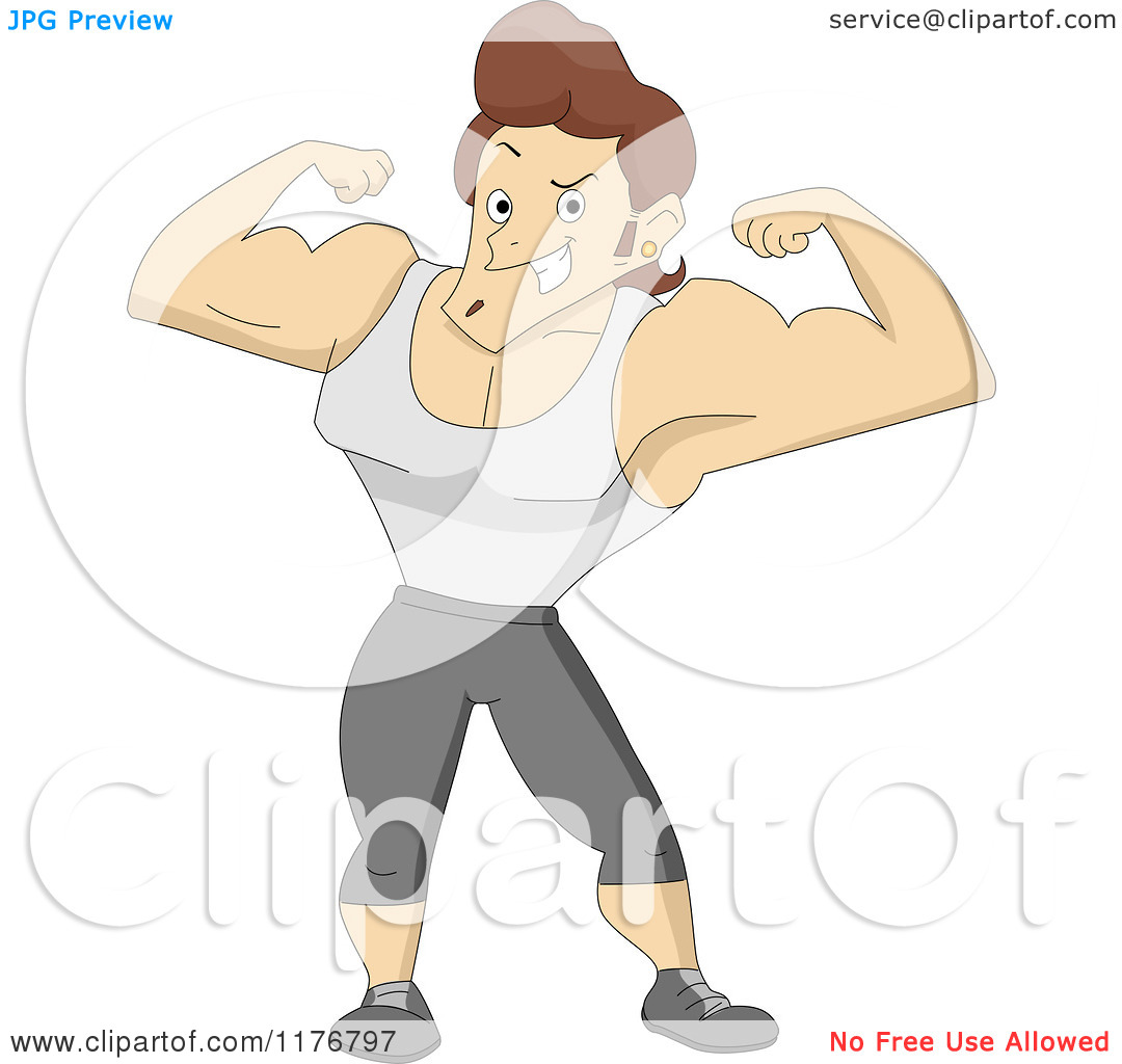 Cartoon of a Bulky Bodybuilder Flexing His Muscles.