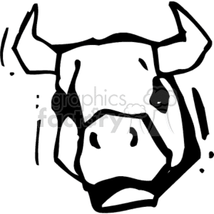 A Black and White Face of A Bull clipart. Royalty.