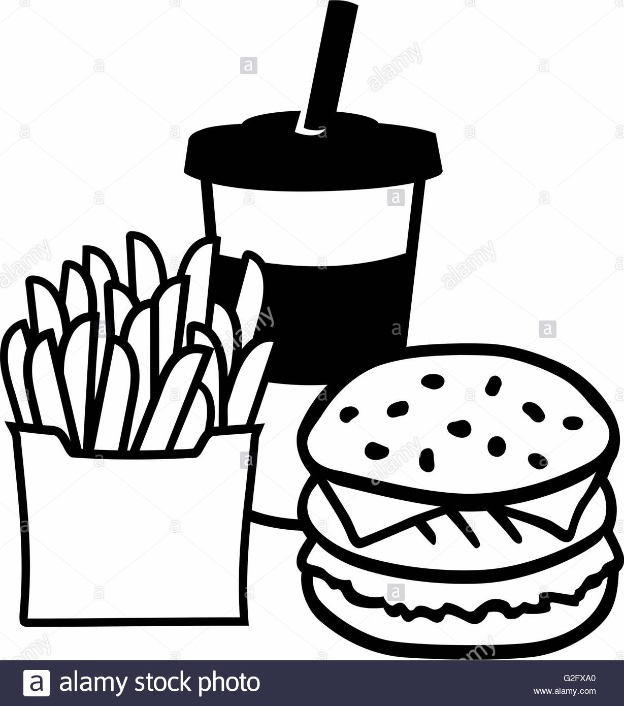 Burger And Fries Black and White Stock Photos & Images.