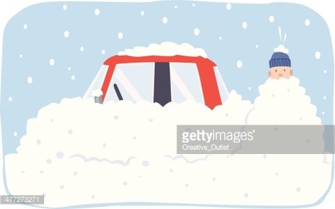 Man Car Buried Snow Clipart Image.