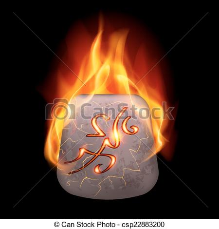 Vector Clipart of Burning stone with magic rune.