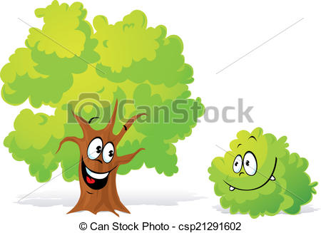 Vector Clipart of tree and bush.
