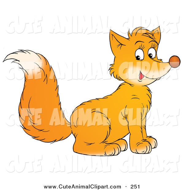Clip Art of a Cute Bushy Tailed Orange Fox Sitting and Facing to.