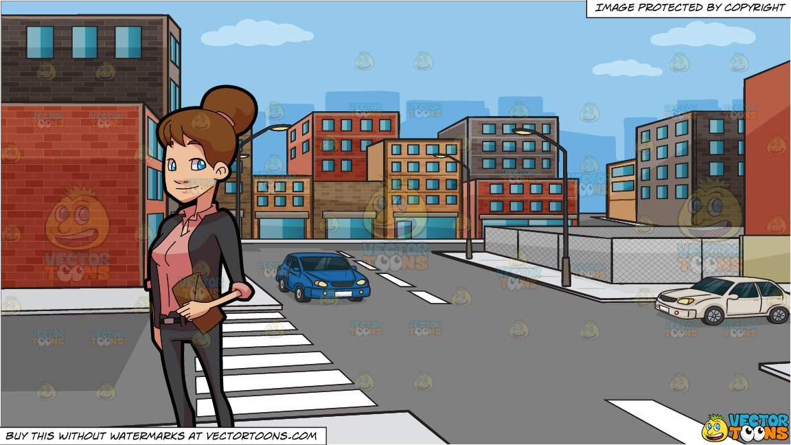 A Busy Business Woman With A Purse and An Urban Street Background.