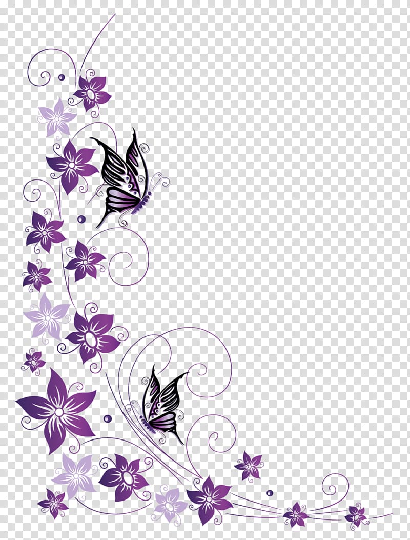 Purple and pink flower frame , Butterfly , butterfly border.