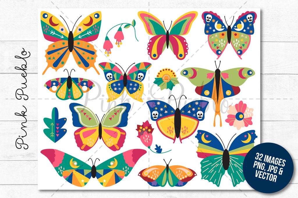 Boho Butterfly Clipart and Vectors.