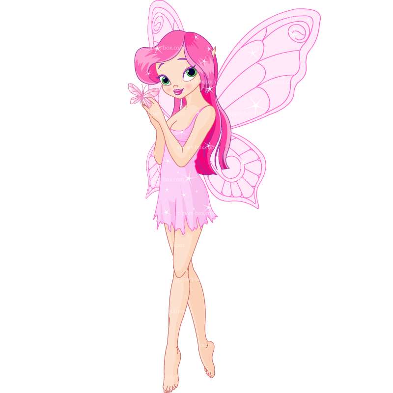 CLIPART PINK FAIRY WITH BUTTERFLY.