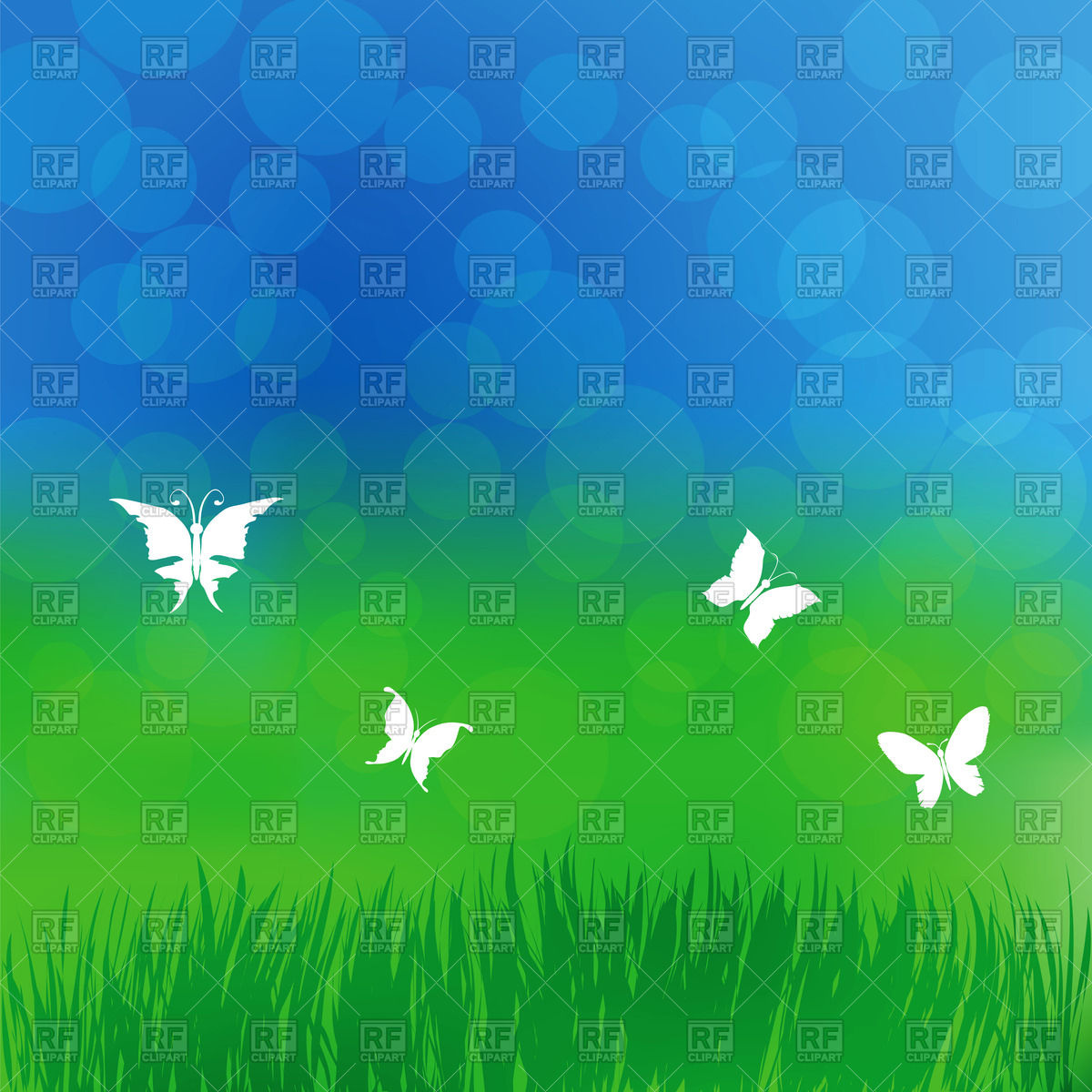 Meadow color background with butterflies and cornflowers Vector.