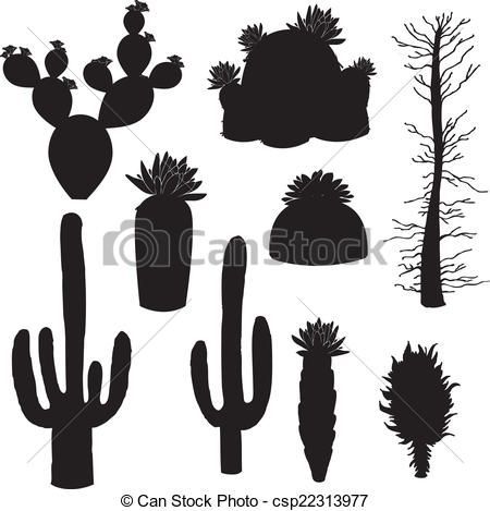 Silhouettes of cactus plants.