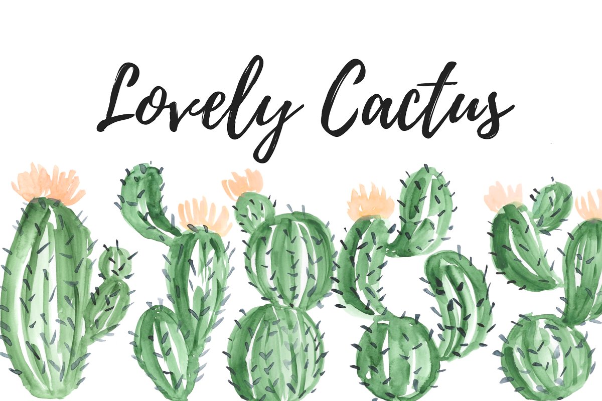 Watercolor Cactus Clipart.