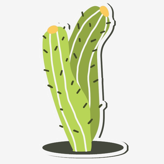 Cartoon Hand Drawn Summer Green Cactus Sticker, Cartoon Cactus, Hand.