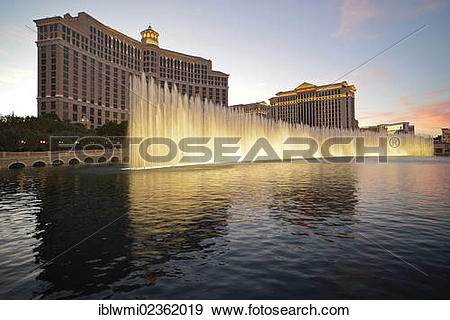 Stock Photograph of "Trick fountains, Bellagio, Caesars Palace.