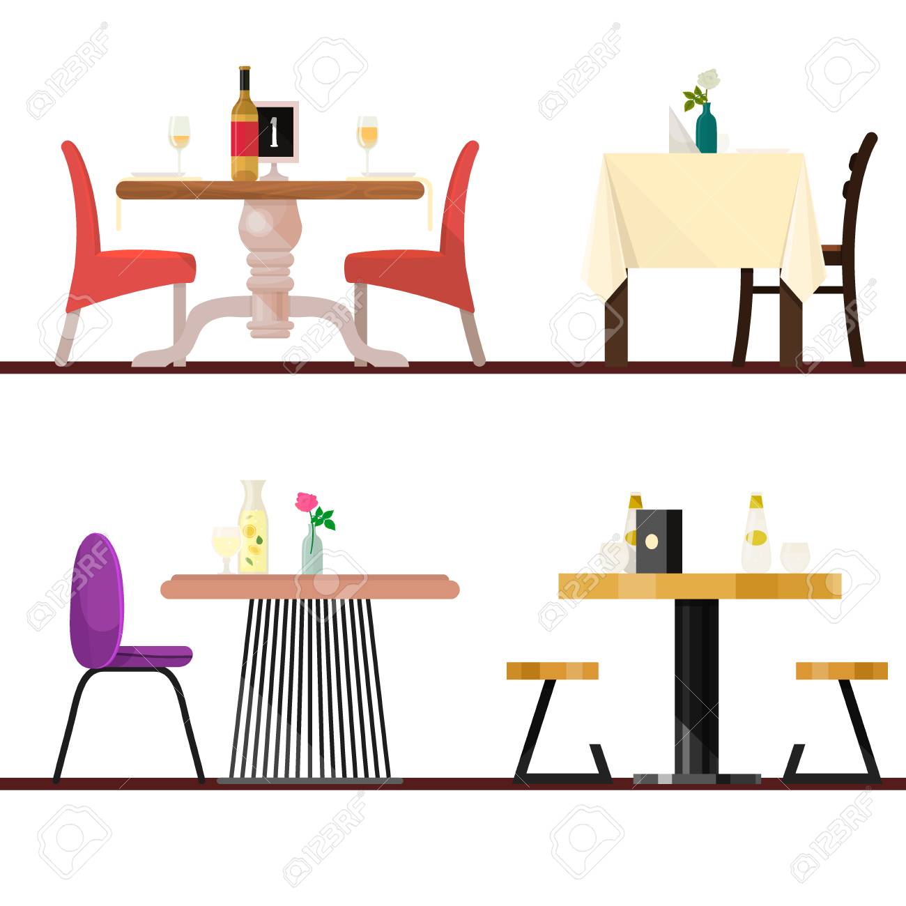 Cafe tables in restaurant setting vector dining furniture table...
