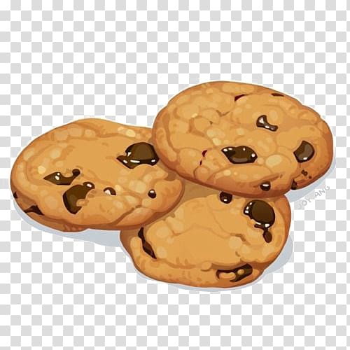 Three chocolate chip cookies , Chocolate chip cookie Cookie.