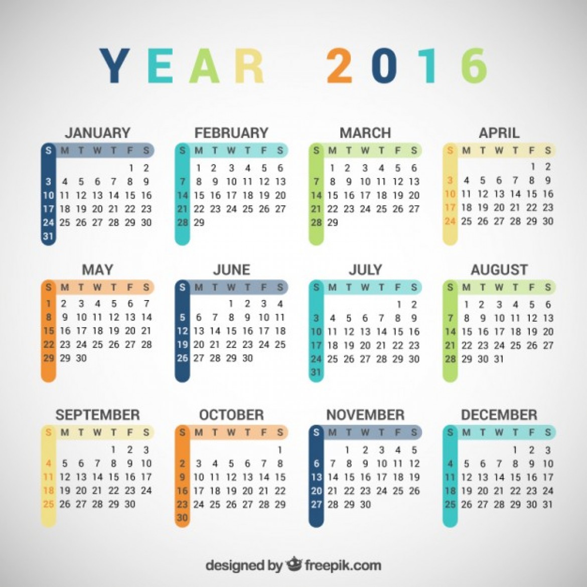 2016 Calendar Clipart.
