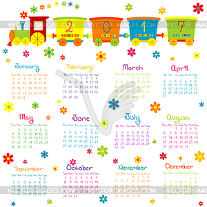 2017 Calendar with toy train and flowers.