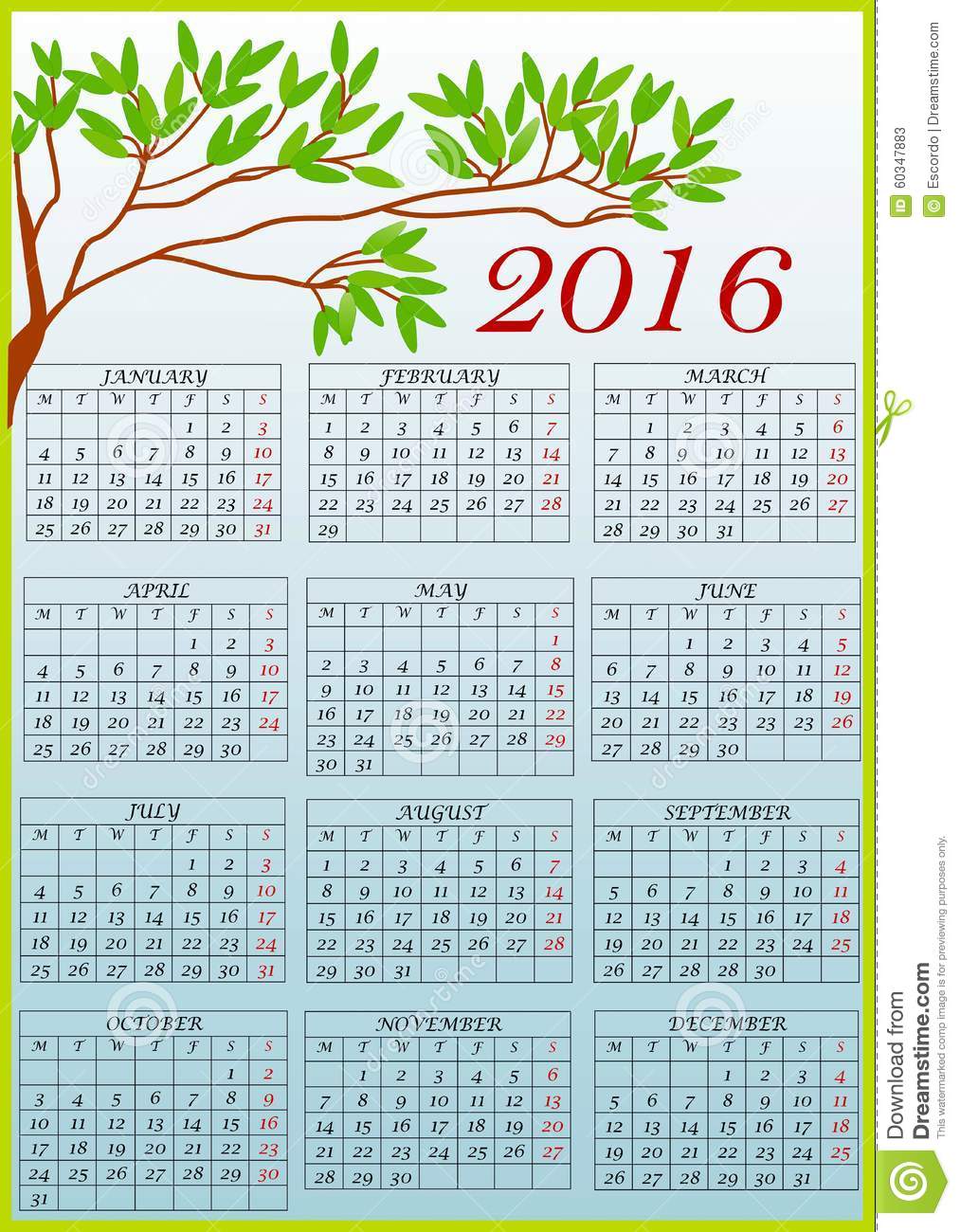 Clip Art With Calendar 2016 Stock Illustration.