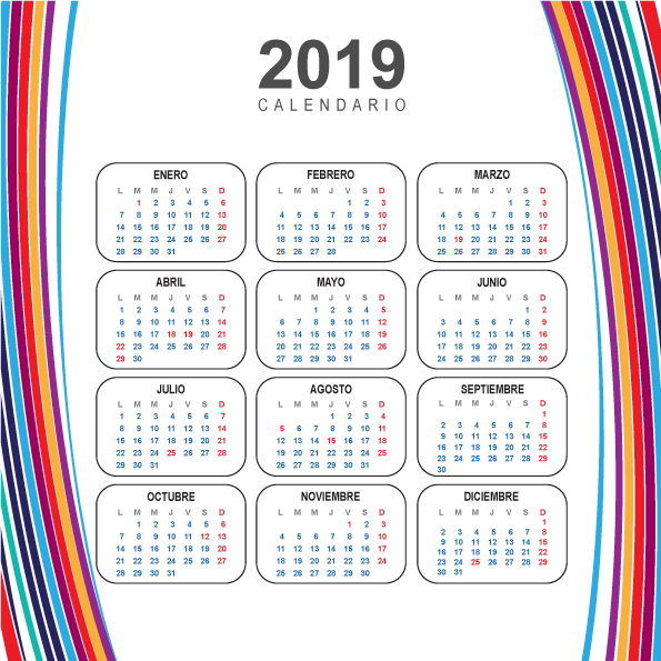 Vector Clipart: Calendario Moderno del 2019 en español.