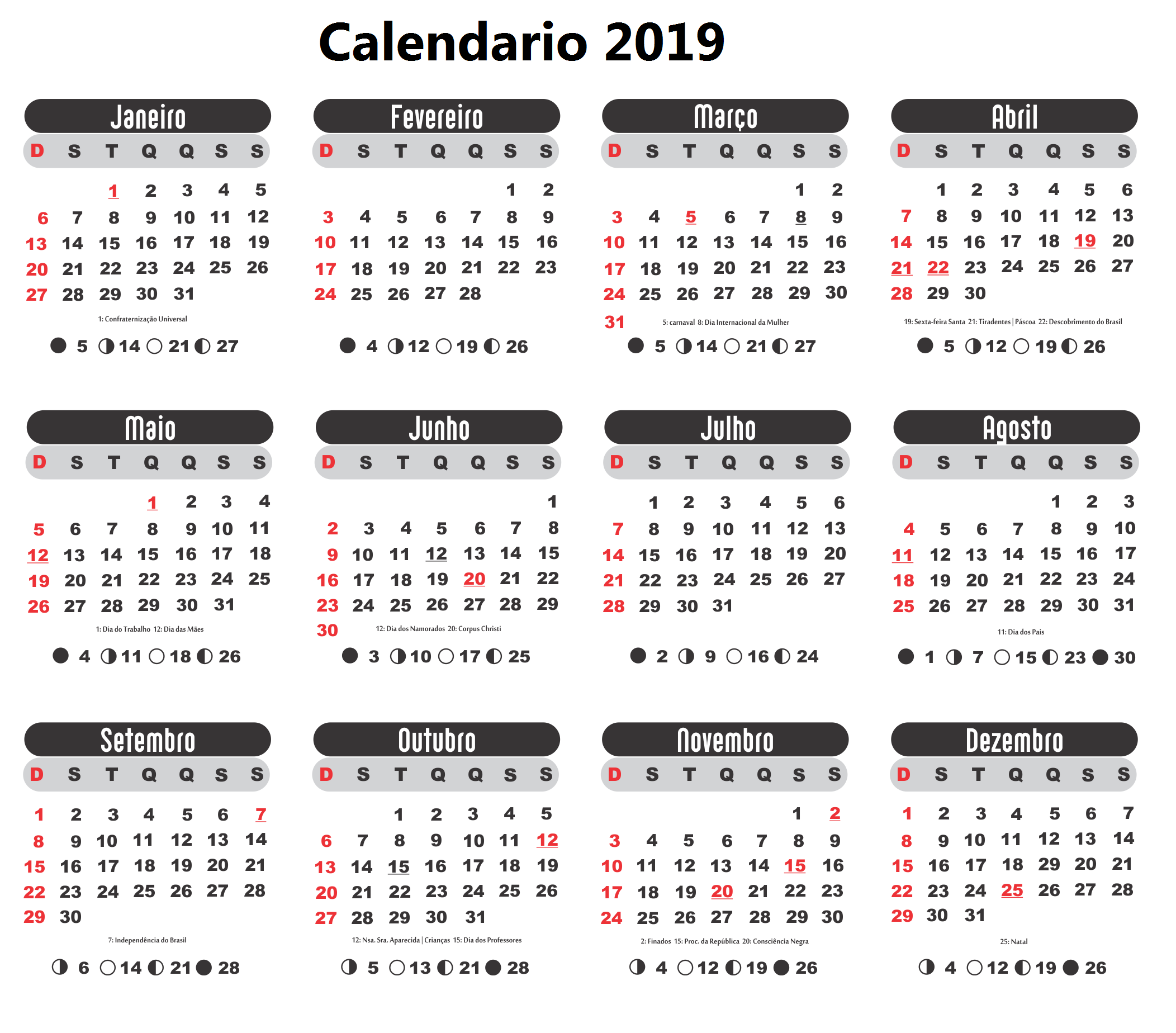 Calendário 2019 Da Stampare.