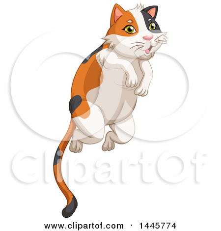 Clipart of a Pouncing Calico Cat.