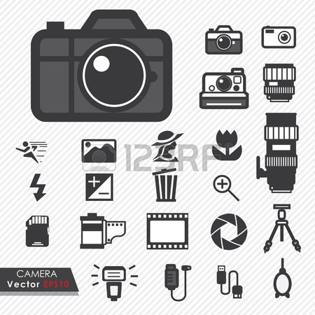 Photography Camera Lens And Accessories Set Vector Icons Royalty.