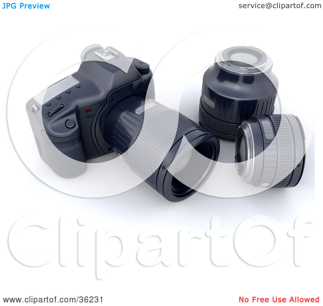 Clipart Illustration of a Telephoto Lens On A Camera Body, Resting.