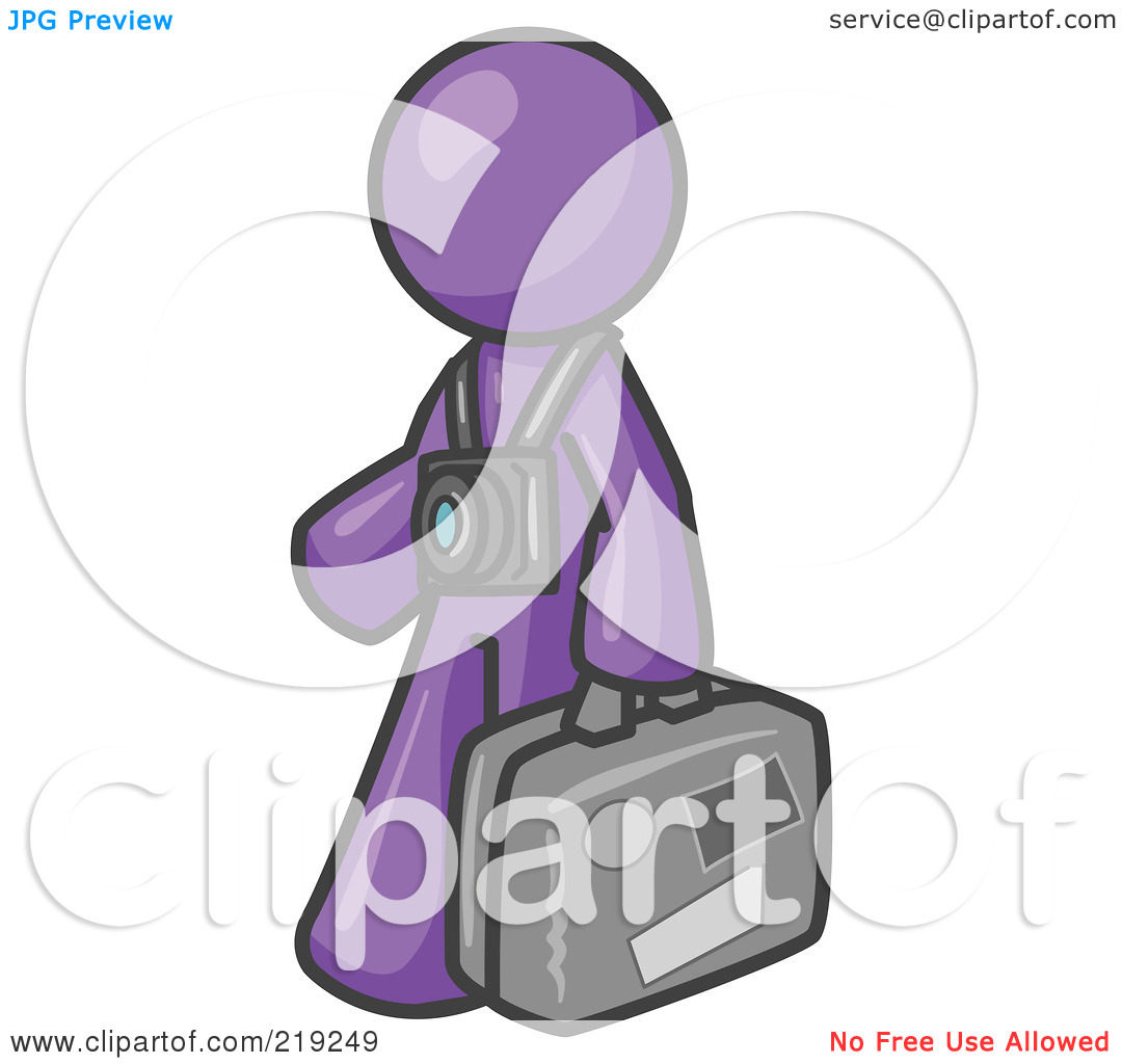 Clipart Illustration of a Purple Male Tourist Carrying His.