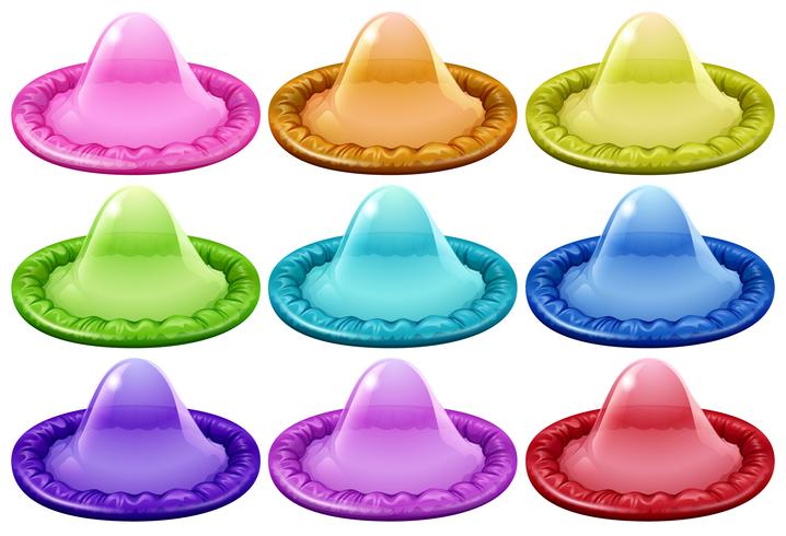 Coleções de preservativos coloridos.