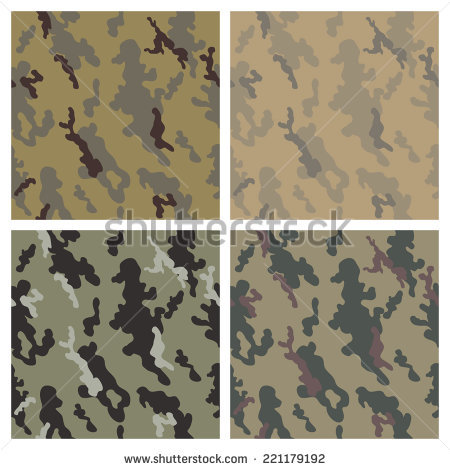 Set Camouflage Seamless Patterns Woodland Color Stock Vector.