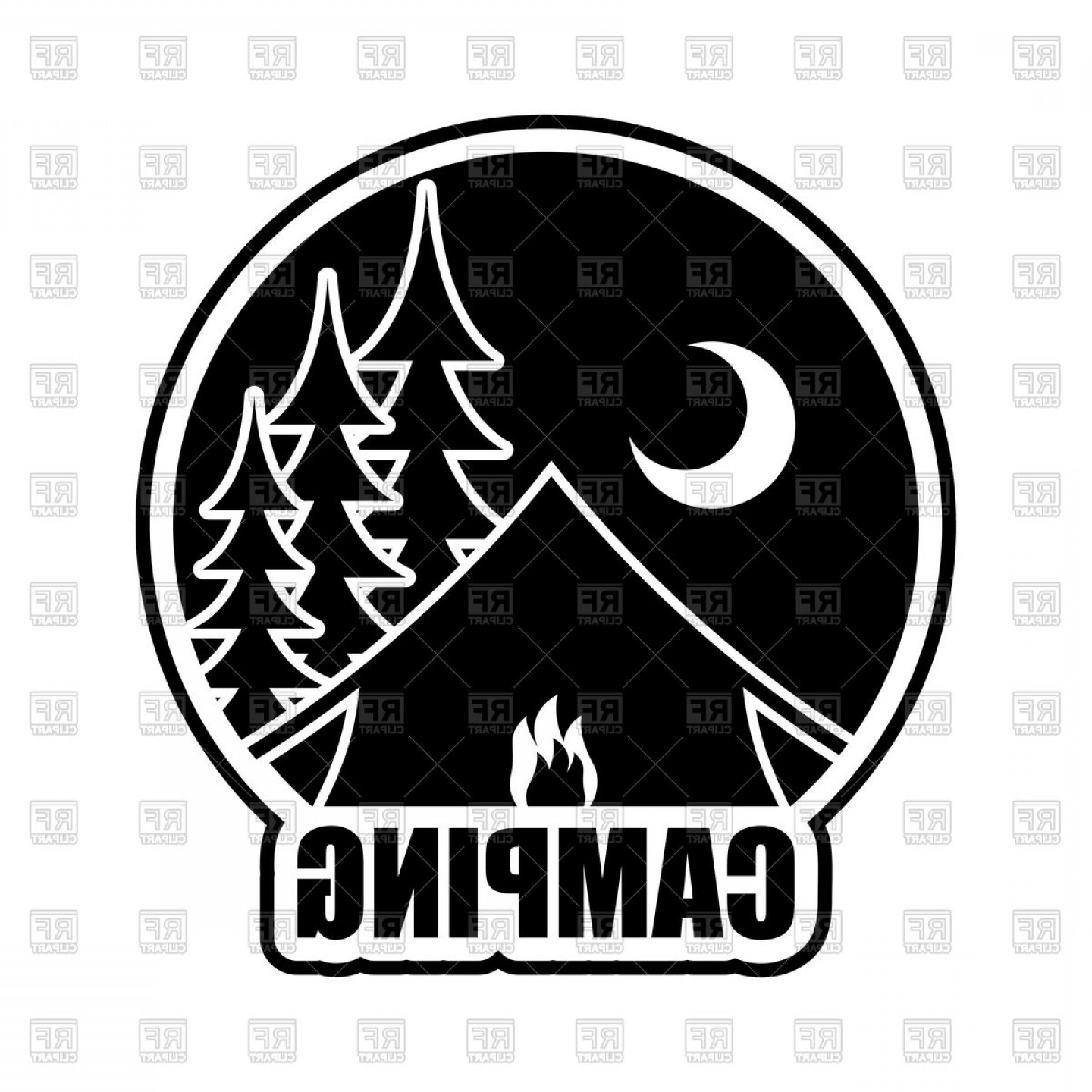 Night Camping Logo Landscape With Tent And Forest Vector.