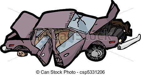 Clip Art Vector of Crushed Car.