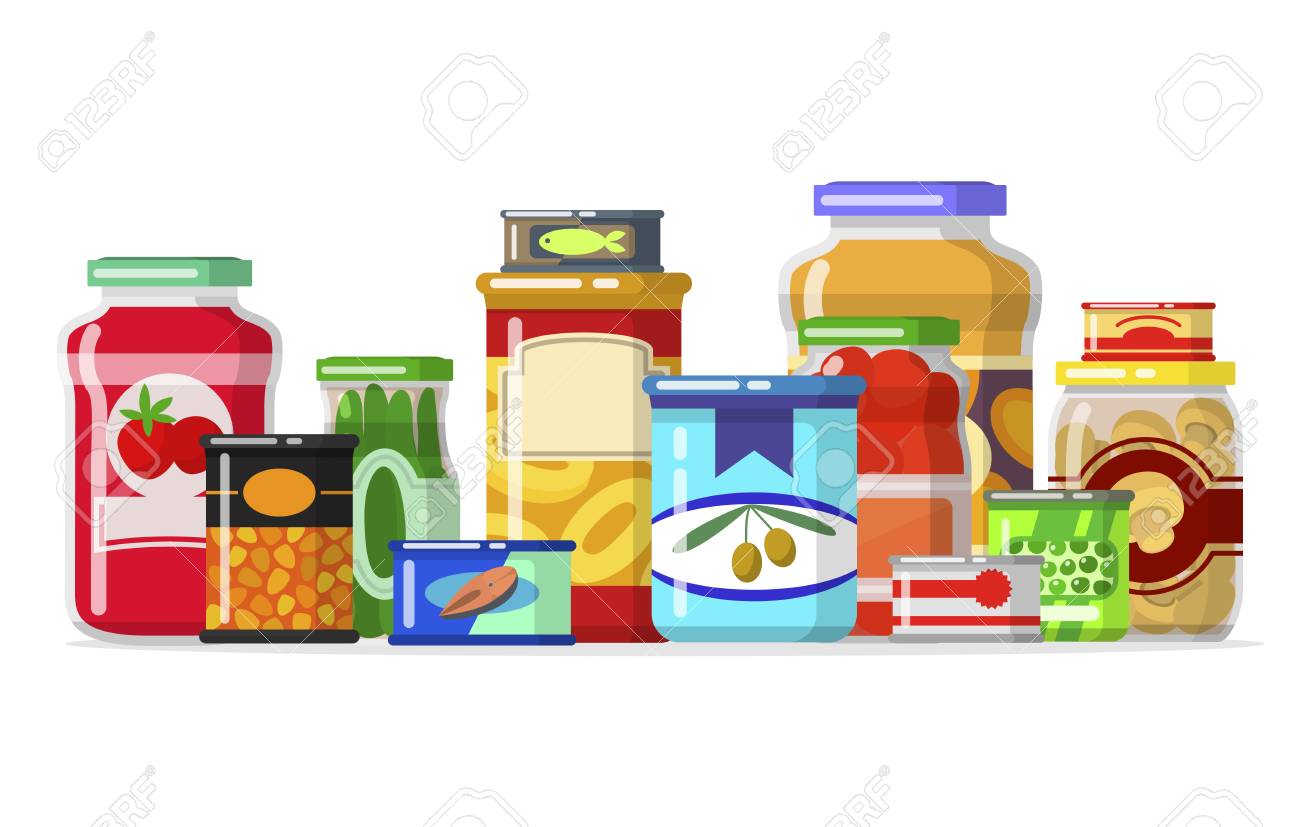 Canned goods in a row » Clipart Station.