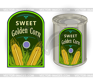 Tin can with label for canned sweet corn with.