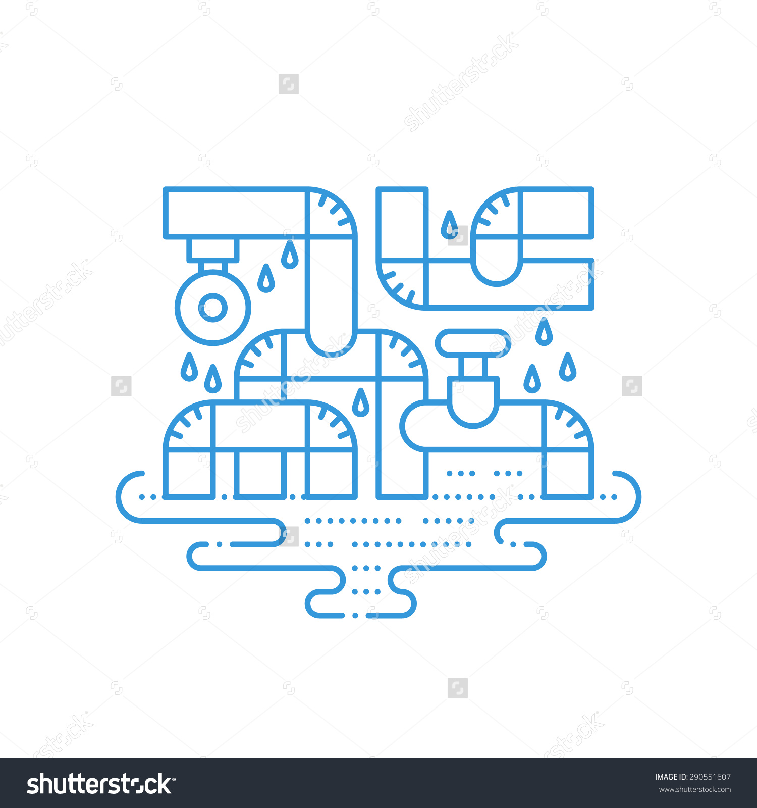 Bad Plumbing. Pipe Leakage. Canalization Problems. Stock Vector.