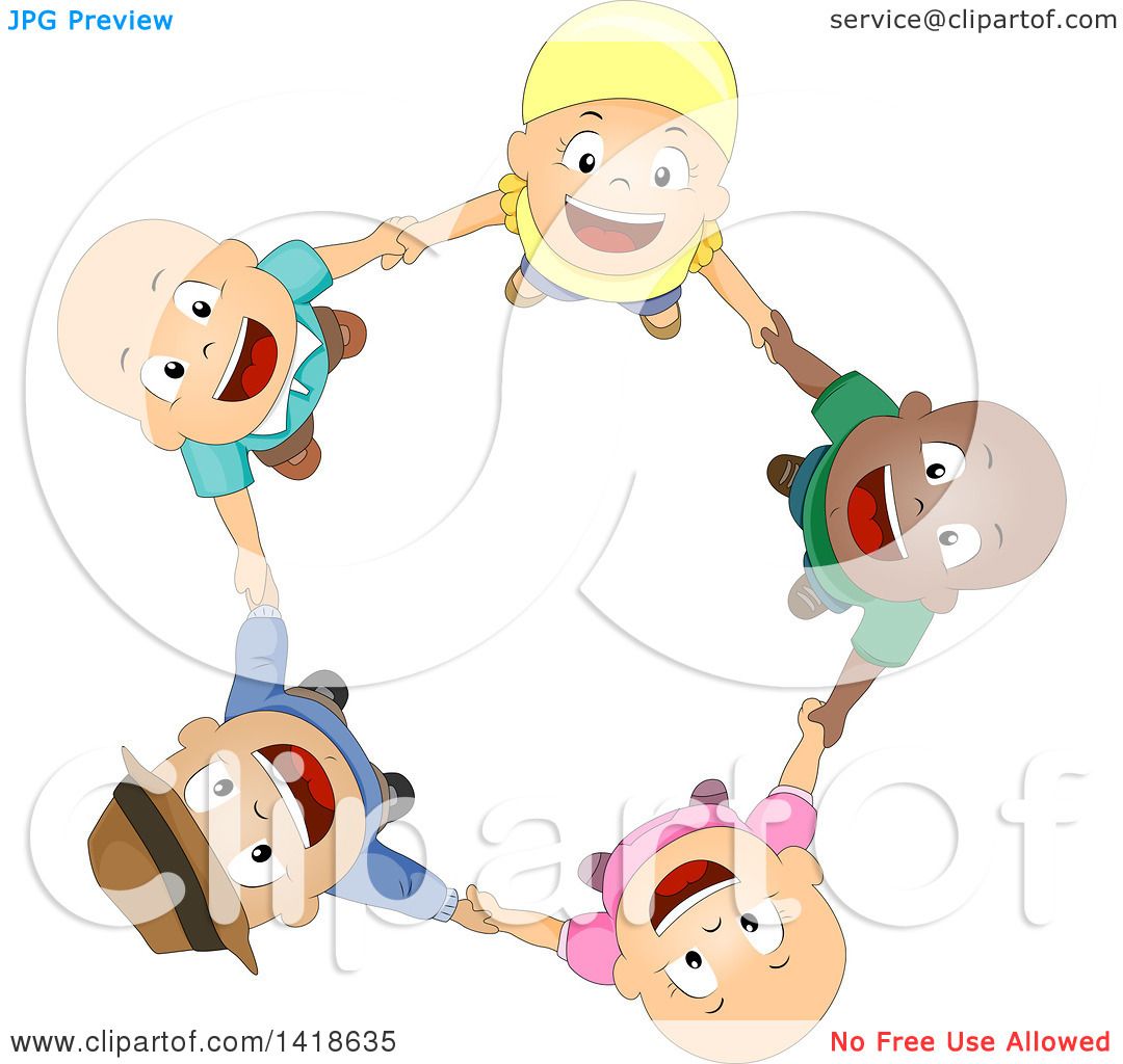 Clipart of a Circle of Bald Cancer Patient Children Holding Hands.
