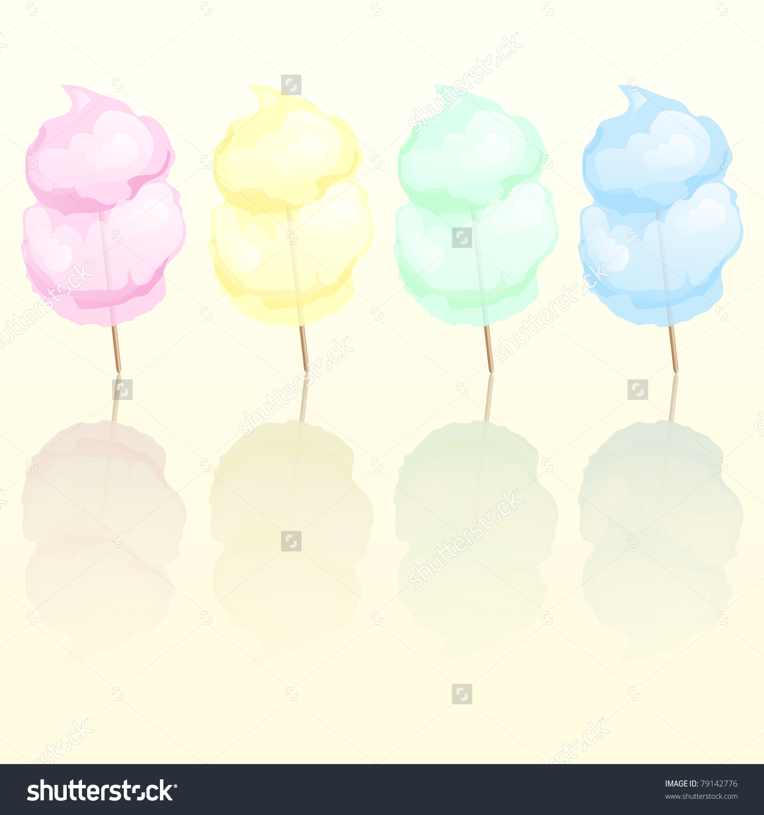 Candy Floss In Four Different Colours Reflected. Eps10 Vector.