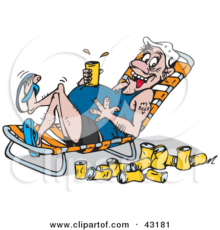 Clipart Man With A Beer Resting On His Beer Belly Propped In A.