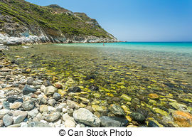 Stock Image of Beach an harbour at Giottani on Cap Corse in.