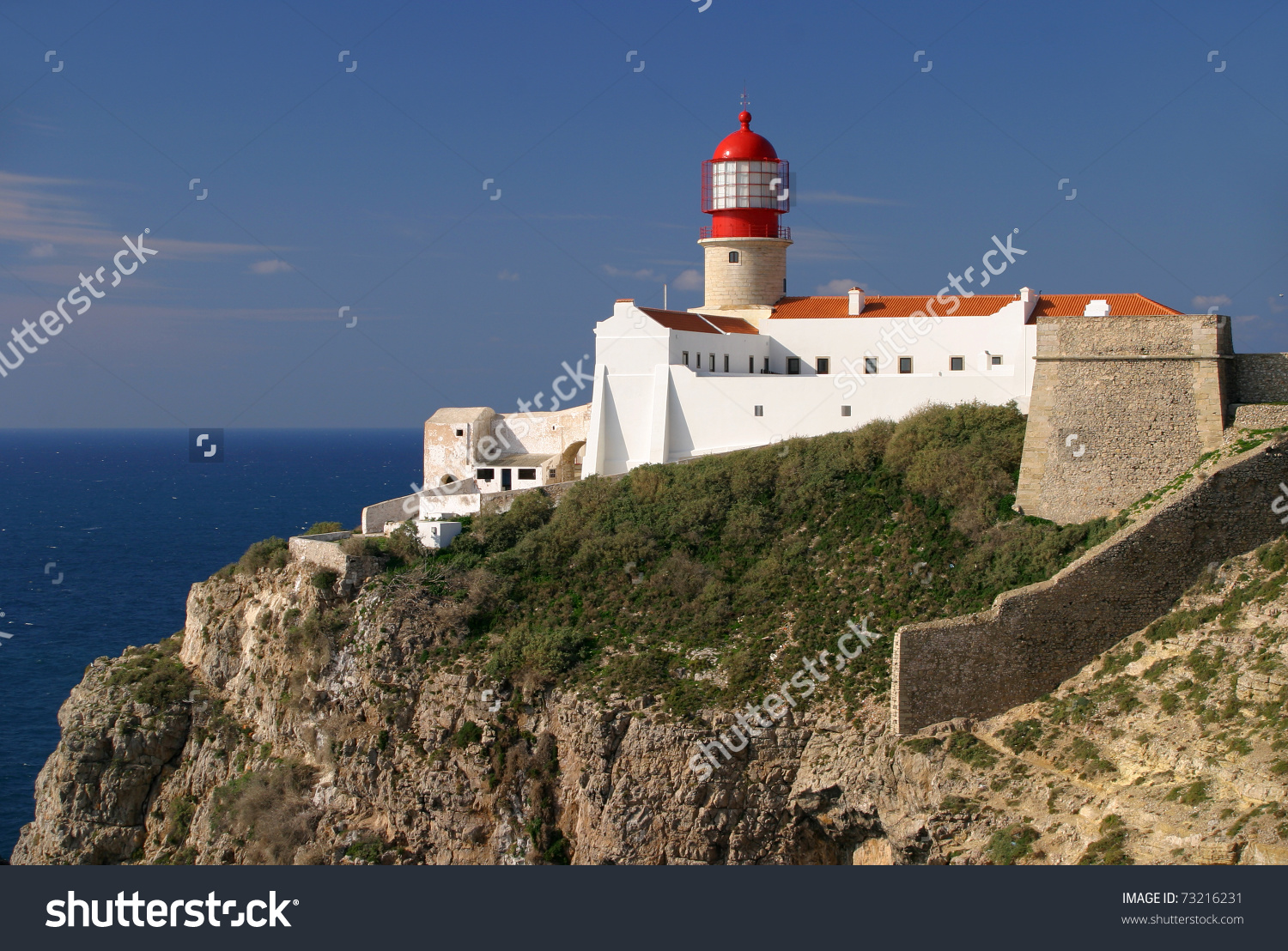Portugal Algarve Region Sagres Lighthouse Cape Stock Photo.