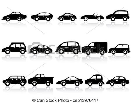 Vector Clip Art of car silhouette icons.