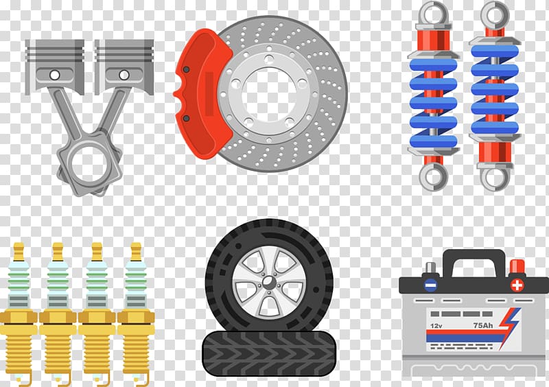 Vehicle part lot illustration, Car Brake pad Tire, Auto.