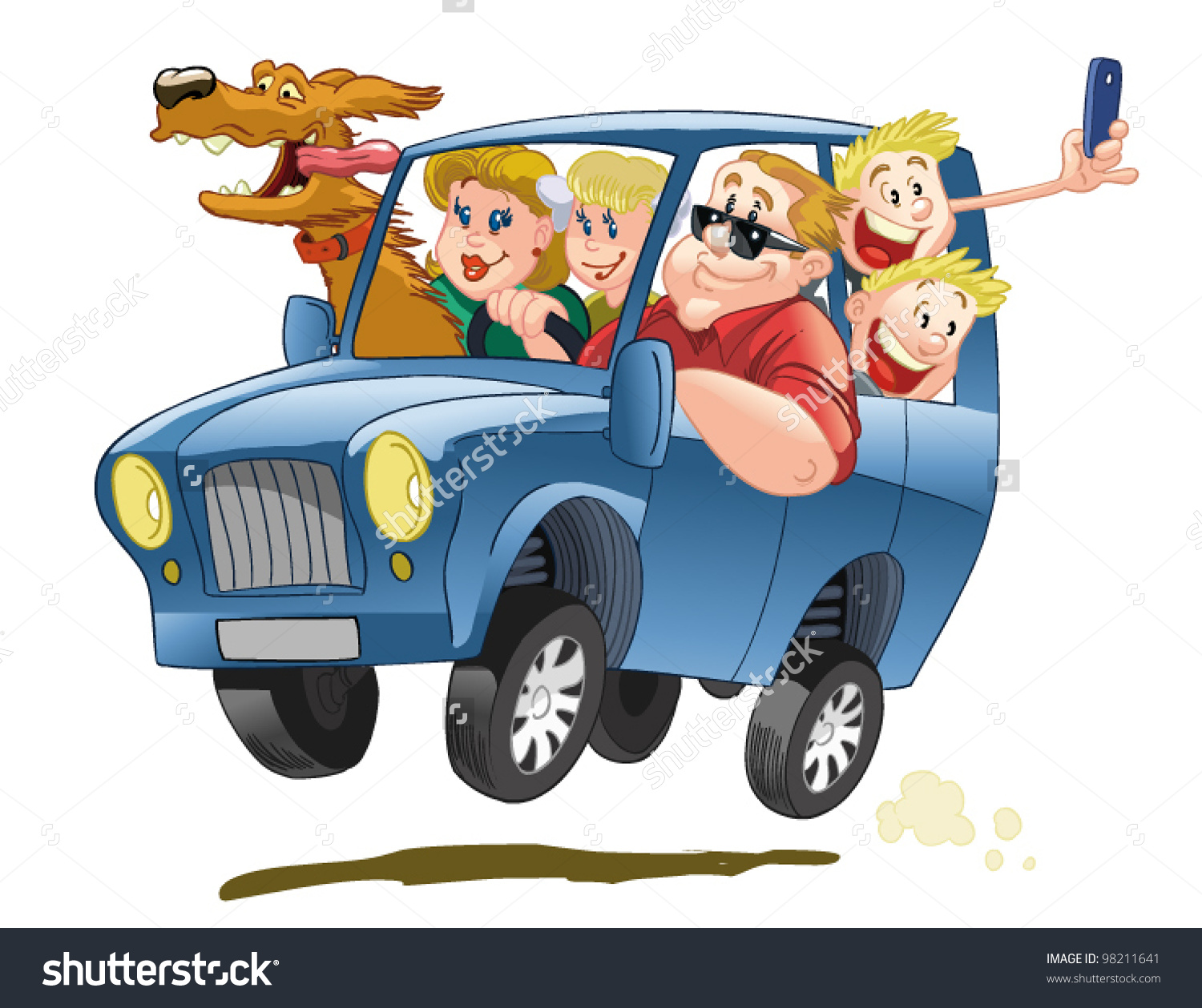 Семья в машине мультяшная