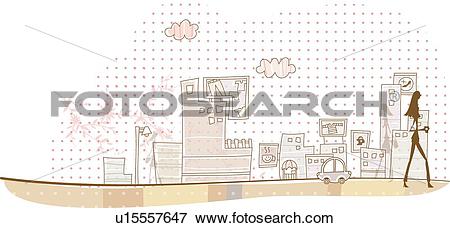 Stock Illustration of buildings, Shadow, Building, cars, Car, Town.