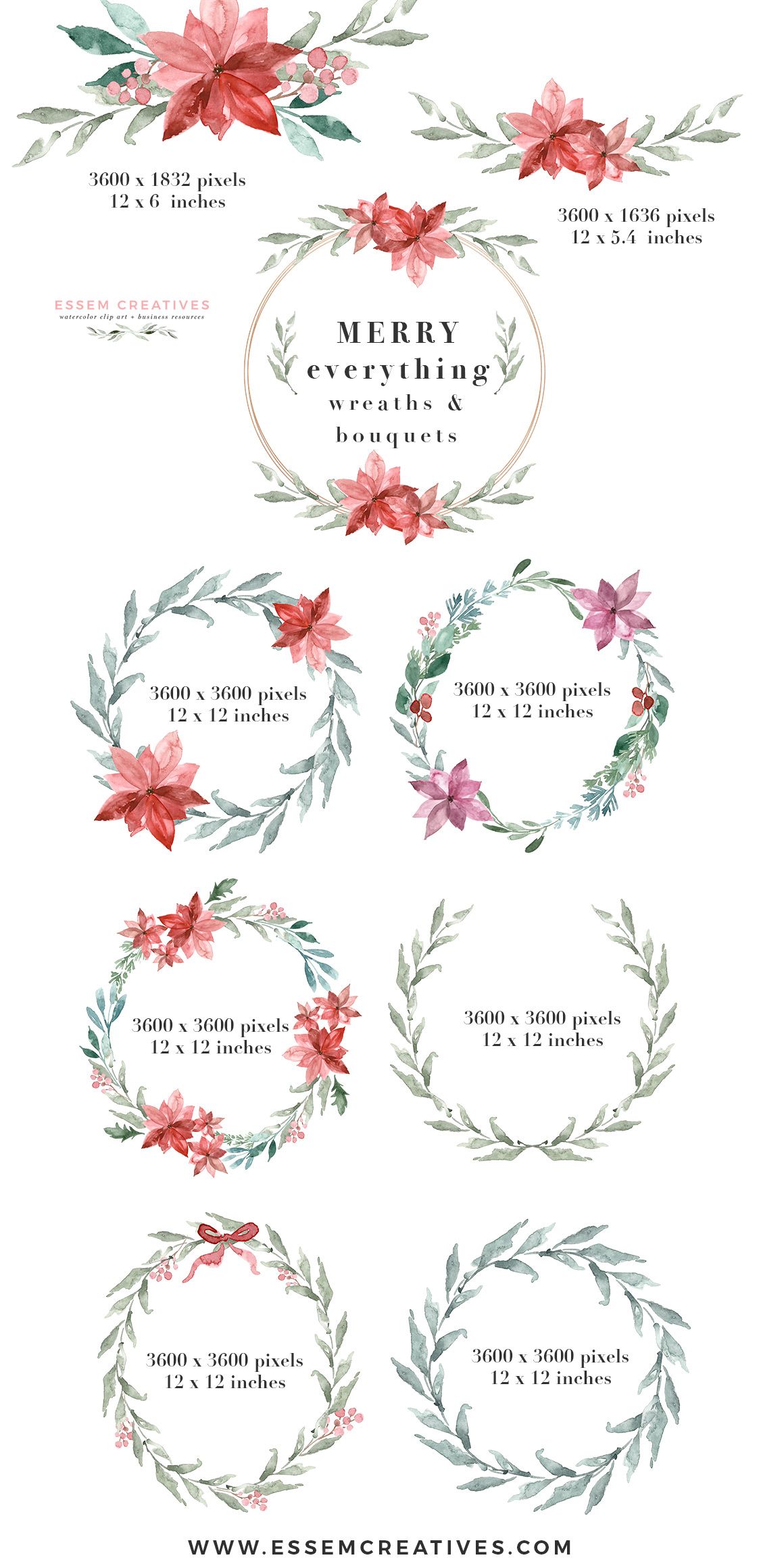 Watercolor Christmas Card Template, Christmas Wreath Clipart.